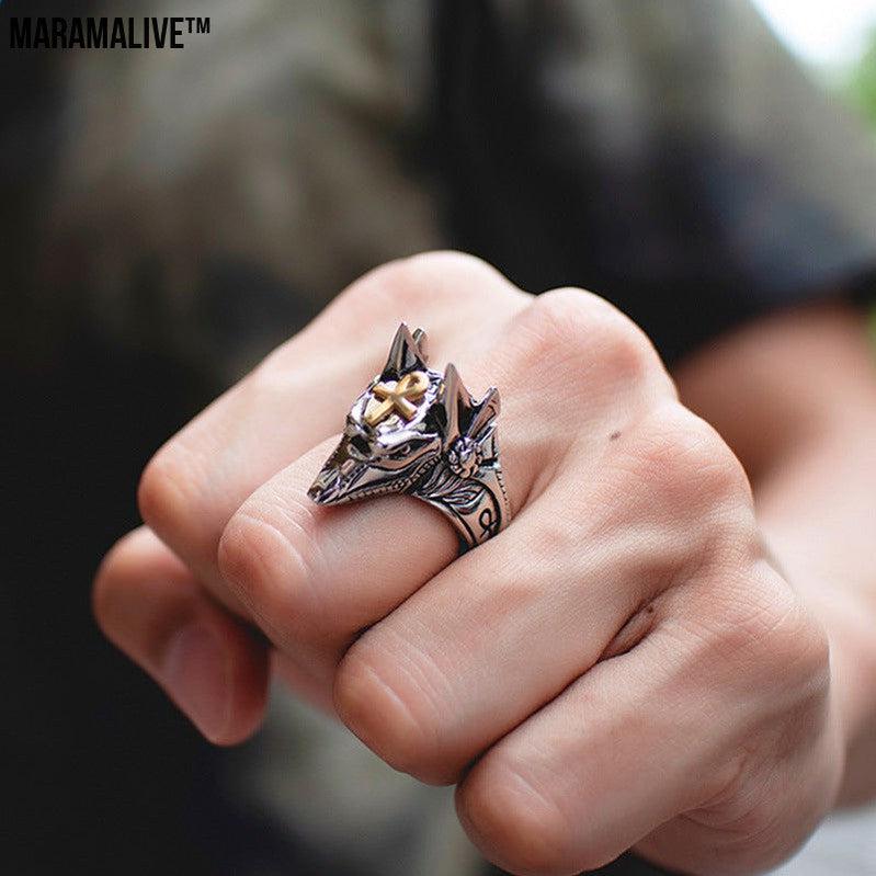 Punk Anubis Egyptian Cross Beast Ring