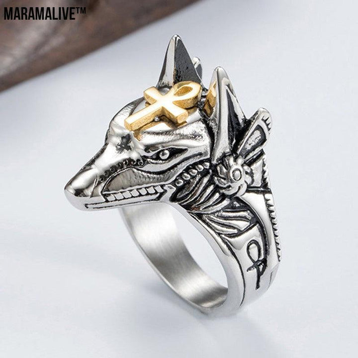 Punk Anubis Egyptian Cross Beast Ring