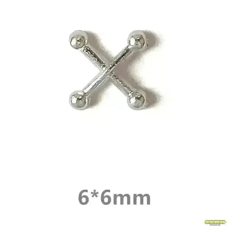 Punk Cross Nail Art Charms - 3D Retro Silver Gothic Design - 20pc Hollow Iron Ring Kit