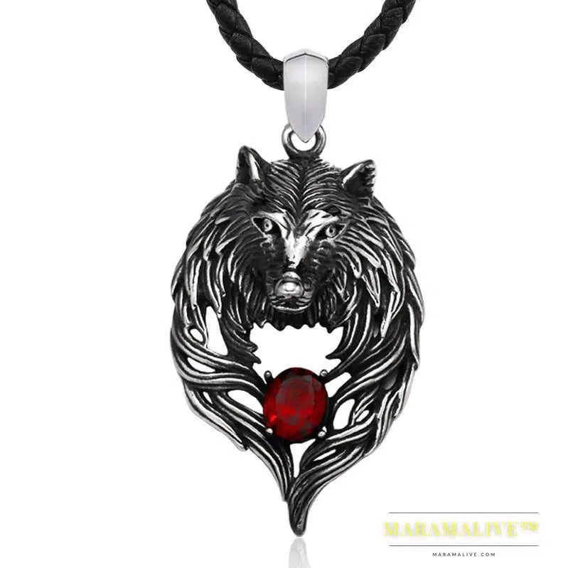 Punk Fashion 316L stainless steel new design howling gem wolf pendant necklace viking men celt Charm jewelry