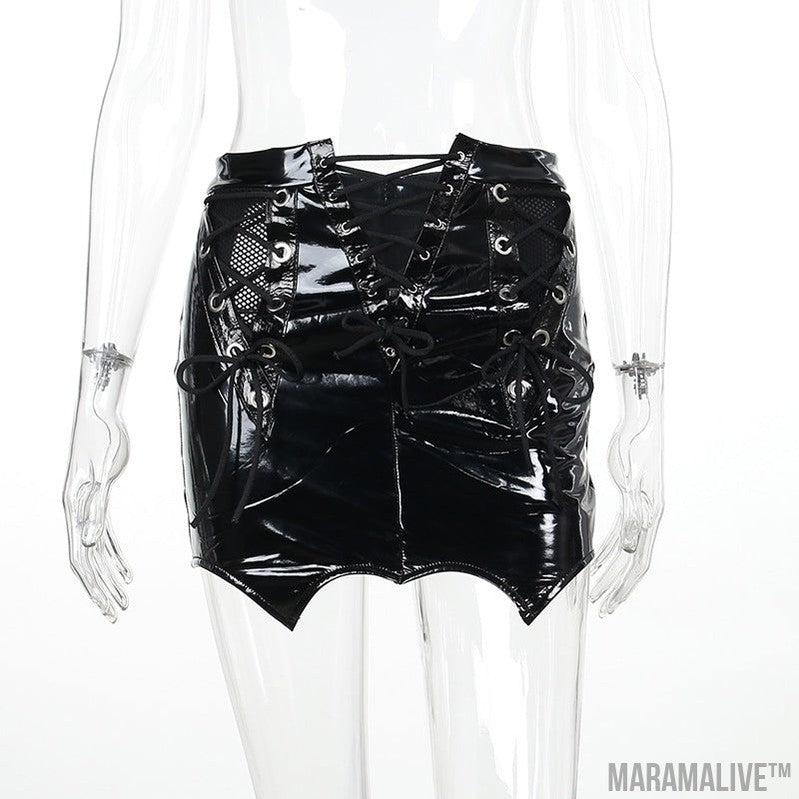 Punk Faux Leather Mesh Stitching Mini-skirt