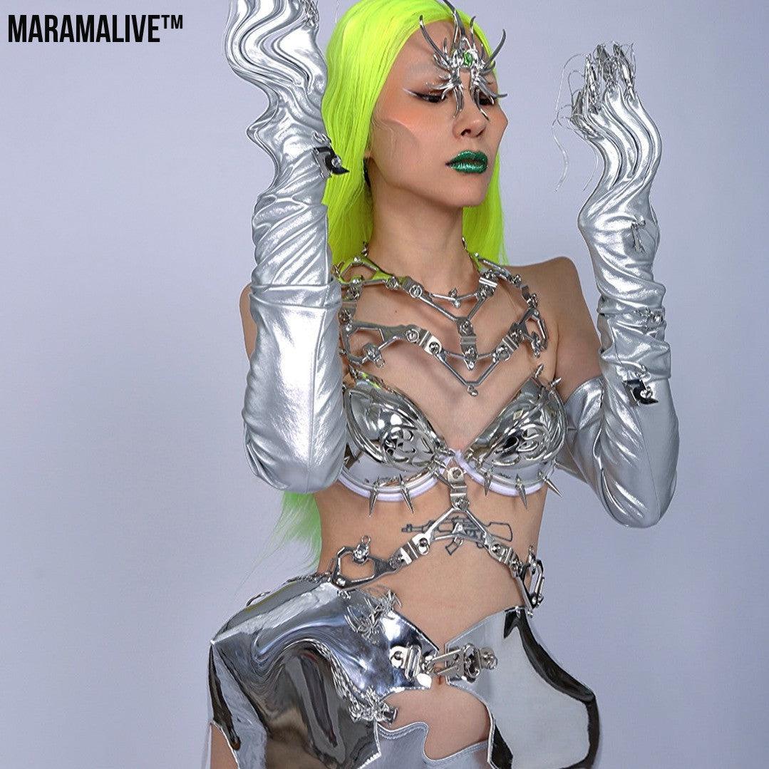 Punk Futuristic Silver Metallic Performance Suit