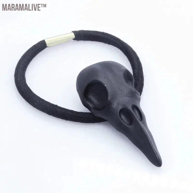 Punk Gothic Metal Crow Skull Hairband Pony Tail Holder Elastic Hair Rope Tie Headwear Women's Accessories