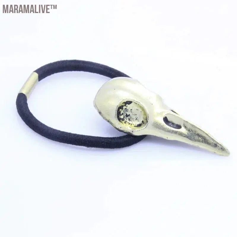 Punk Gothic Metal Crow Skull Hairband Pony Tail Holder Elastic Hair Rope Tie Headwear Women's Accessories