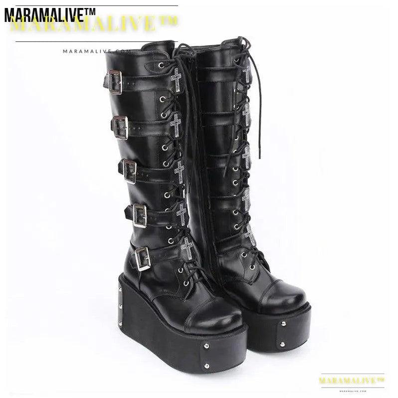 Punk High Boots with Cross Accents