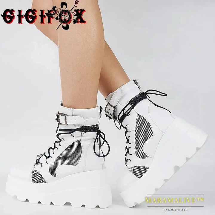 Punk Platform High Wedges Heels Black Goth Chunky Boots Women Shoes Big Size 43