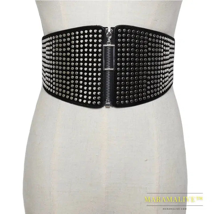 Punk Rivet Inlay Wide Elastic Corset Belt Female Waist Goth Plus Size Stretch Cummerbunds Big Designer Belts For Women Waistband