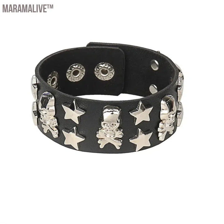 Punk Rivet Star PU Leather Bracelet For Women Men Hip Hop Gothic Dark Girl Rock Jewelry Pendant Love Chain Hip Hop Accessories