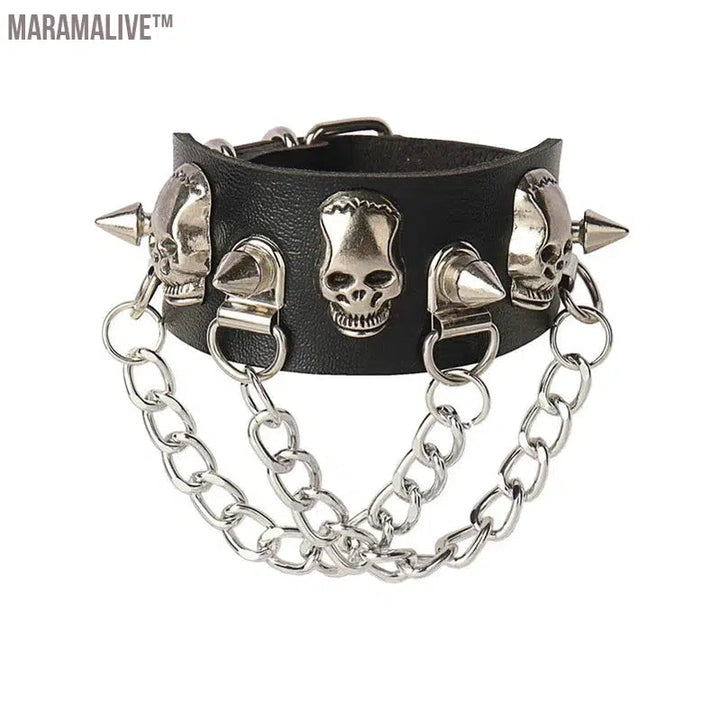 Punk Rivet Star PU Leather Bracelet For Women Men Hip Hop Gothic Dark Girl Rock Jewelry Pendant Love Chain Hip Hop Accessories