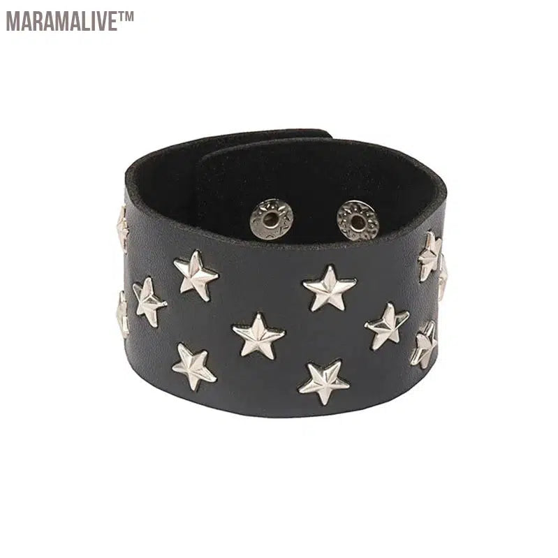 Punk Rivet Star PU Leather Bracelet For Women Men Hip Hop Gothic Dark Girl Rock Jewelry Pendant Love Chain Hip Hop Accessories