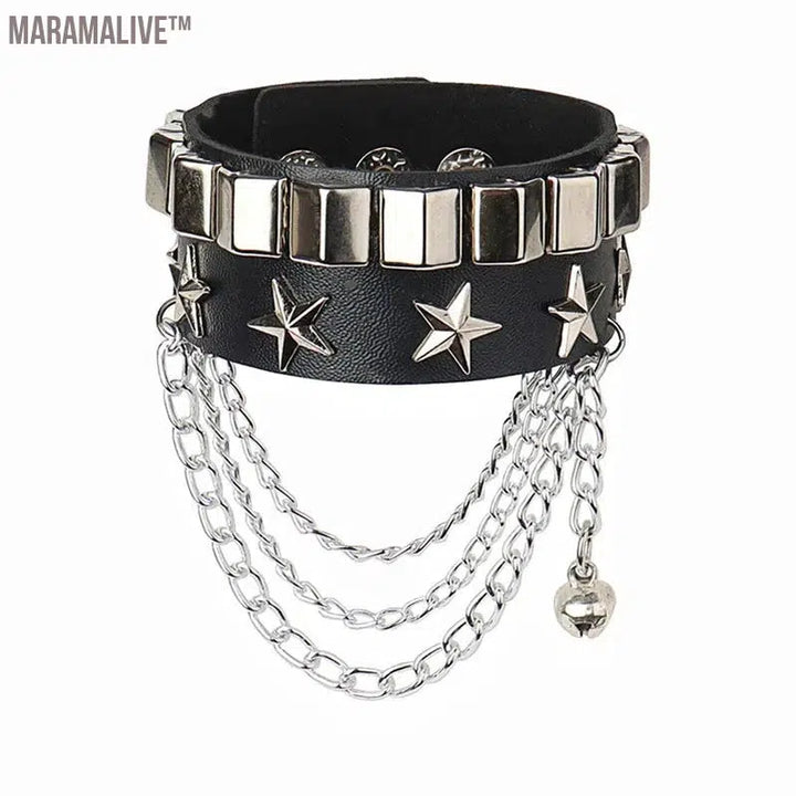 Punk Rivet Star PU Leather Bracelet For Women Men Hip Hop Gothic Dark Girl Rock Jewelry Pendant Love Chain Hip Hop Accessories