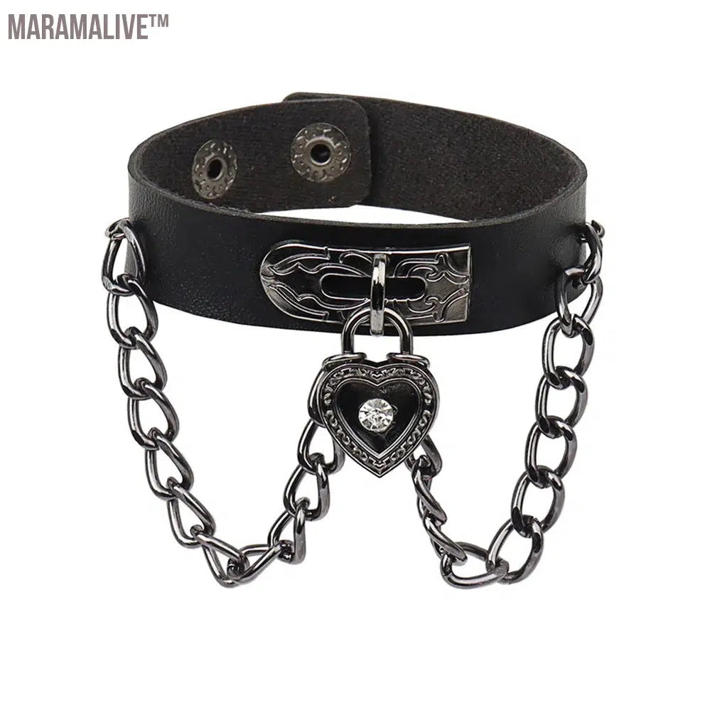 Punk Rivet Star PU Leather Bracelet For Women Men Hip Hop Gothic Dark Girl Rock Jewelry Pendant Love Chain Hip Hop Accessories