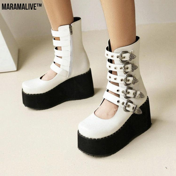 Punk Rivet Thick Bottom Platform Female Ankle Boots