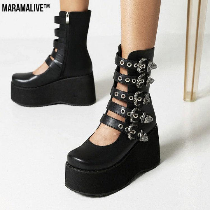 Punk Rivet Thick Bottom Platform Female Ankle Boots