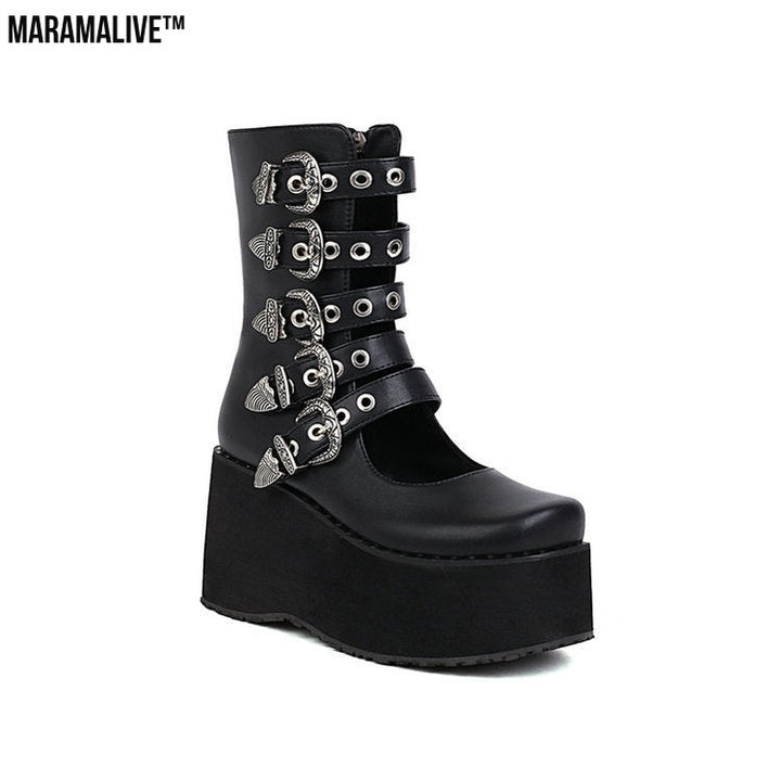 Punk Rivet Thick Bottom Platform Female Ankle Boots