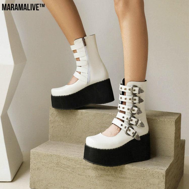 Punk Rivet Thick Bottom Platform Female Ankle Boots