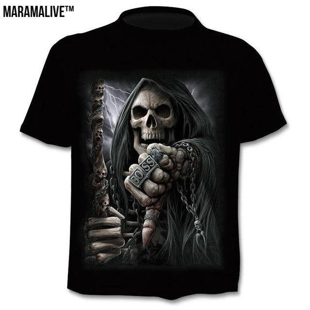 Punk Rock Rebellion T-shirt Men Punk Style Top Tees Skull Gothic