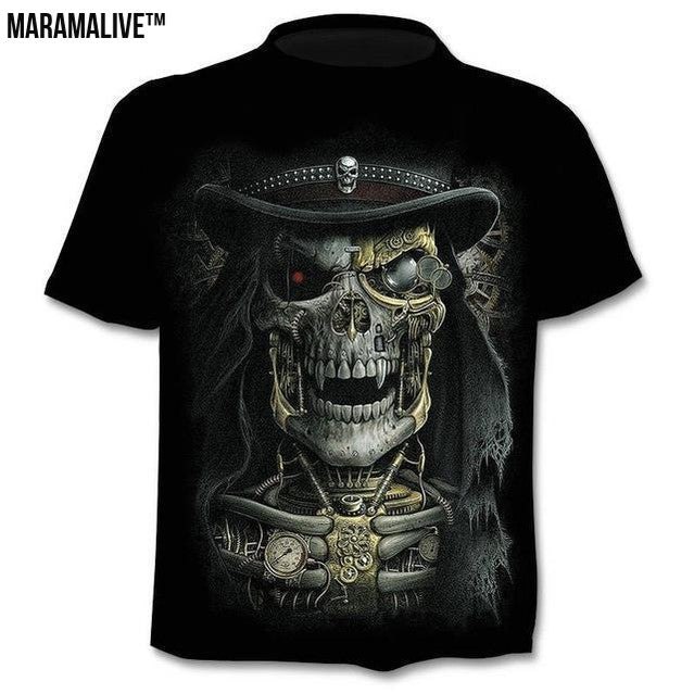 Punk Rock Rebellion T-shirt Men Punk Style Top Tees Skull Gothic