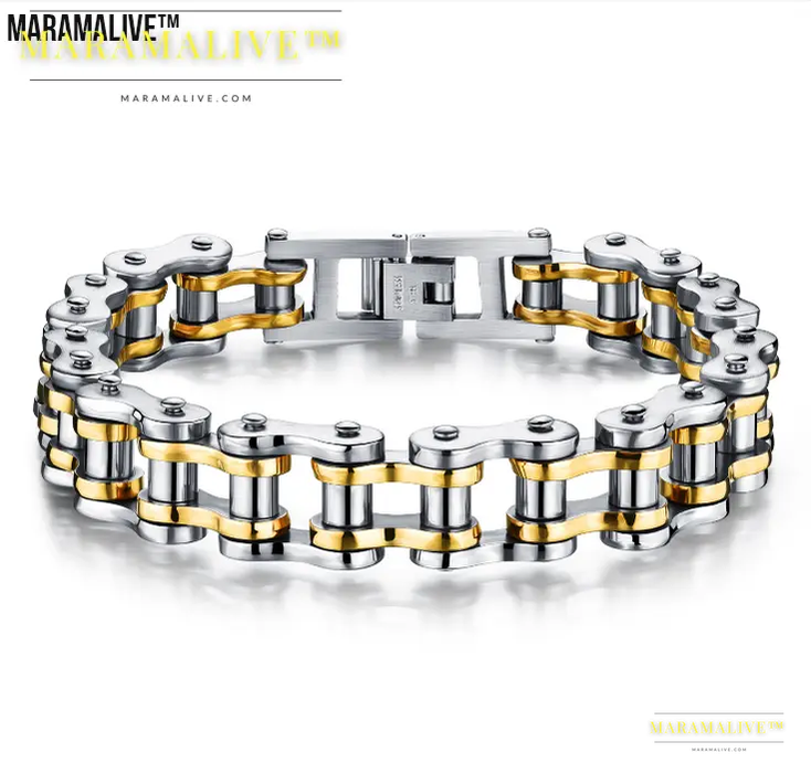 Punk Rock Stainless Steel Biker Bracelet with Link Chain - Men's Motorcycle Bike Chain Jewelry