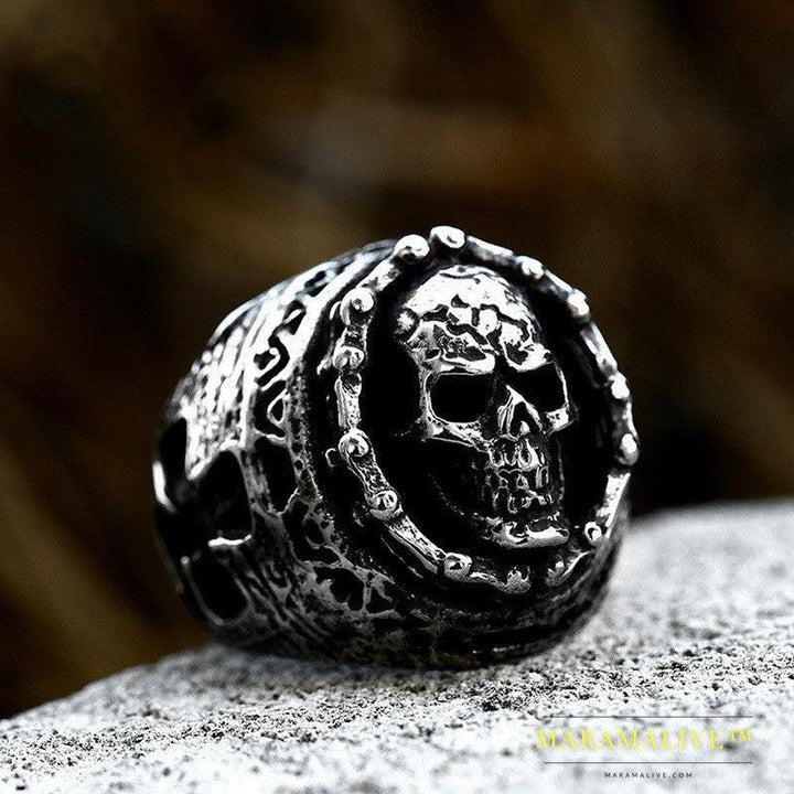 Punk Skull Titanium Ring Vintage Stainless Steel