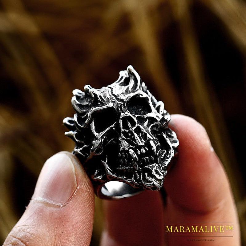 Punk Skull Titanium Ring Vintage Stainless Steel