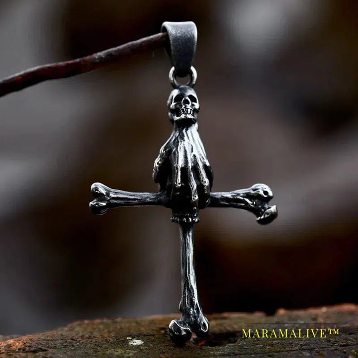 Punk Stainless Steel Clavicle Cross Pendant Punk Necklace For Man Women Charm Choker