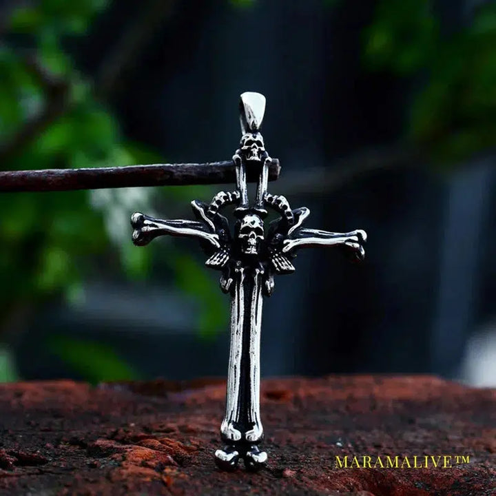 Punk Stainless Steel Clavicle Cross Pendant Punk Necklace For Man Women Charm Choker