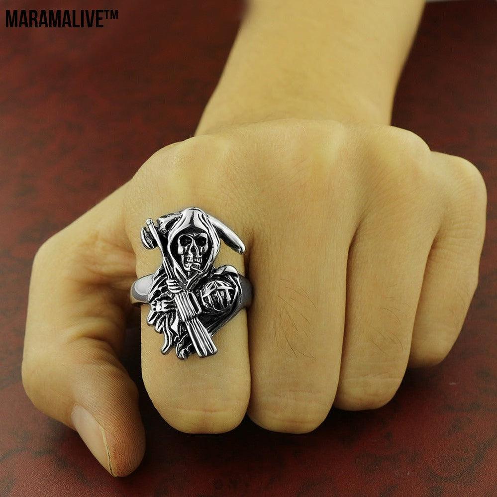 Punk Stainless Steel Ring Men's Sickle Skull Ring