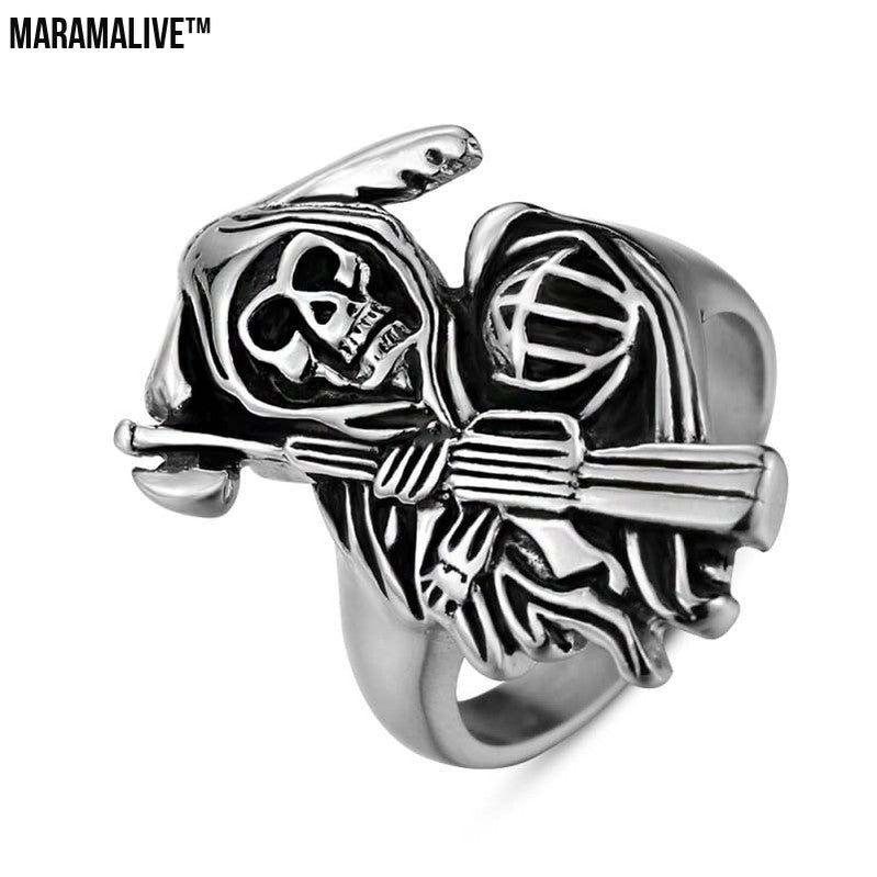 Punk Stainless Steel Ring Men's Sickle Skull Ring