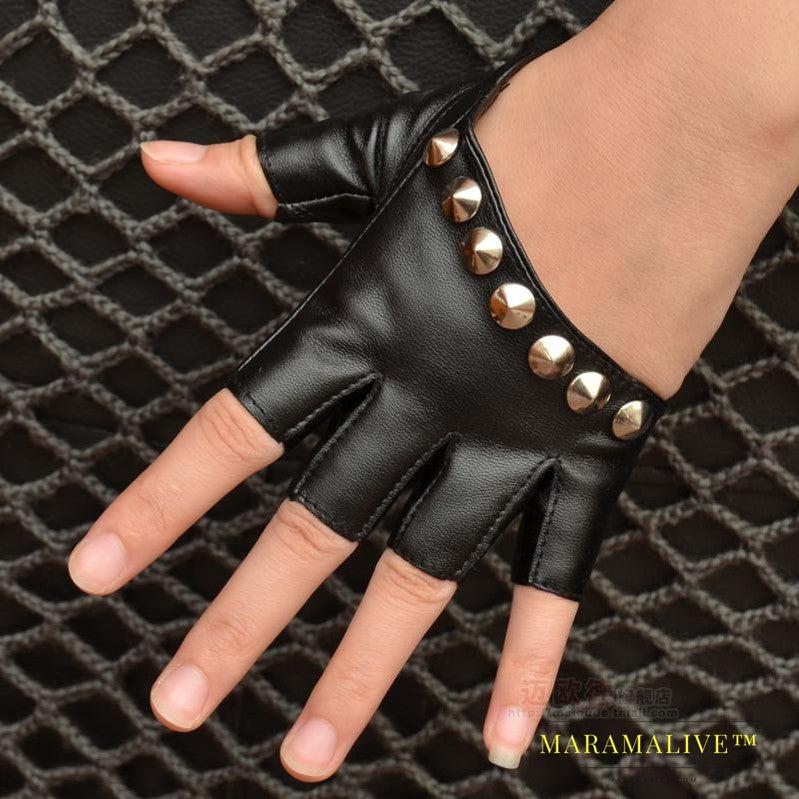 Punk Street Dance Studded Half Finger And Half Palm Performance