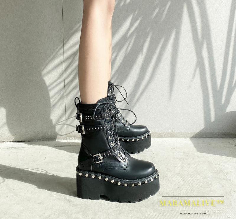 Punk Studded Platform And Fleece Boots