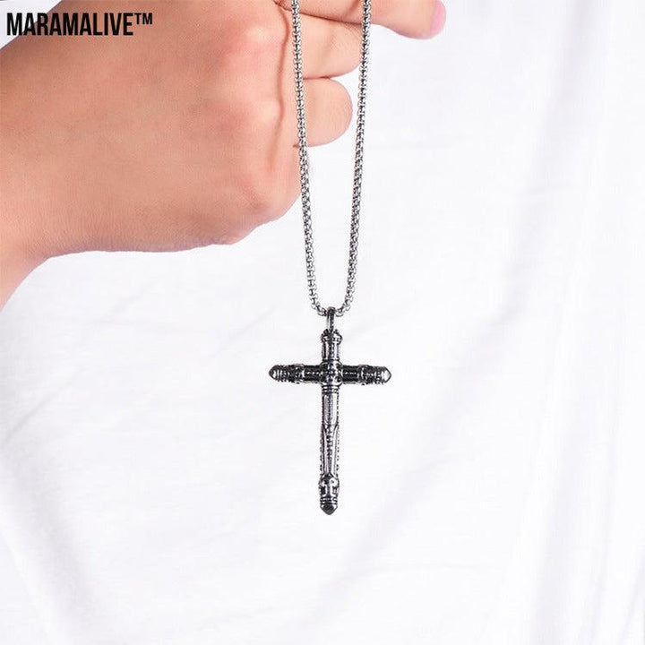 Punk Style Titanium Vintage Cross Pendant Necklace