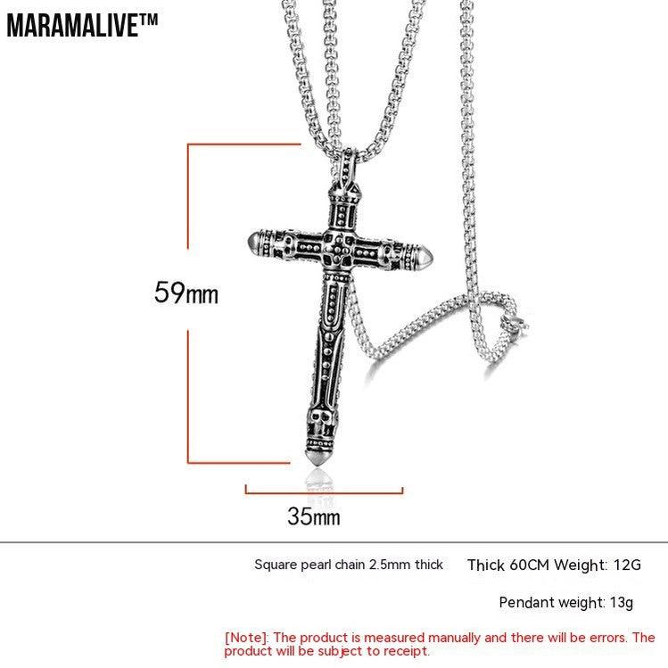 Punk Style Titanium Vintage Cross Pendant Necklace