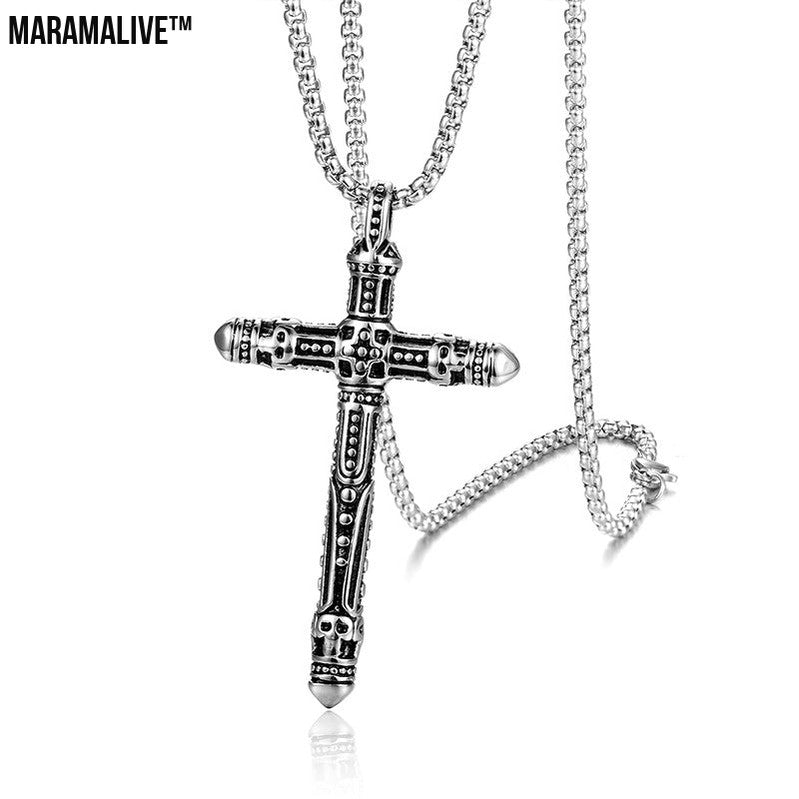 Punk Style Titanium Vintage Cross Pendant Necklace