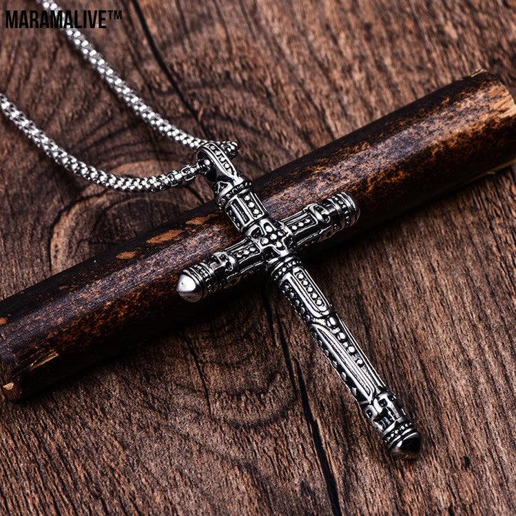 Punk Style Titanium Vintage Cross Pendant Necklace