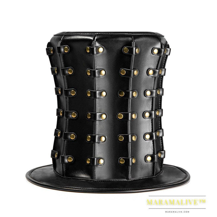 Punk Unisex Studded High Banquet PU Top Hat