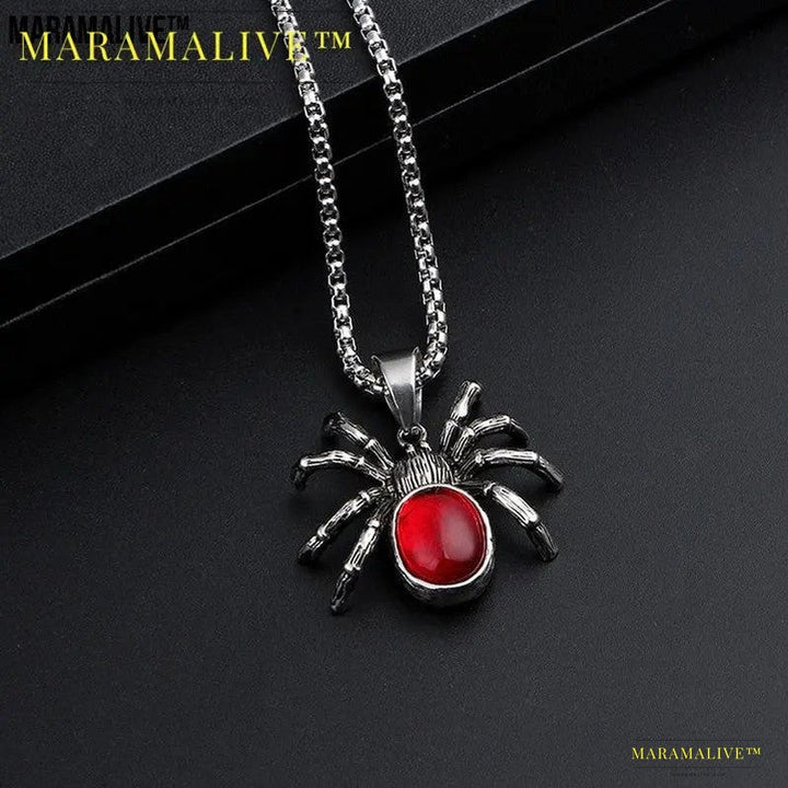 Punk Vintage Black Widow Spider Pendant Necklace