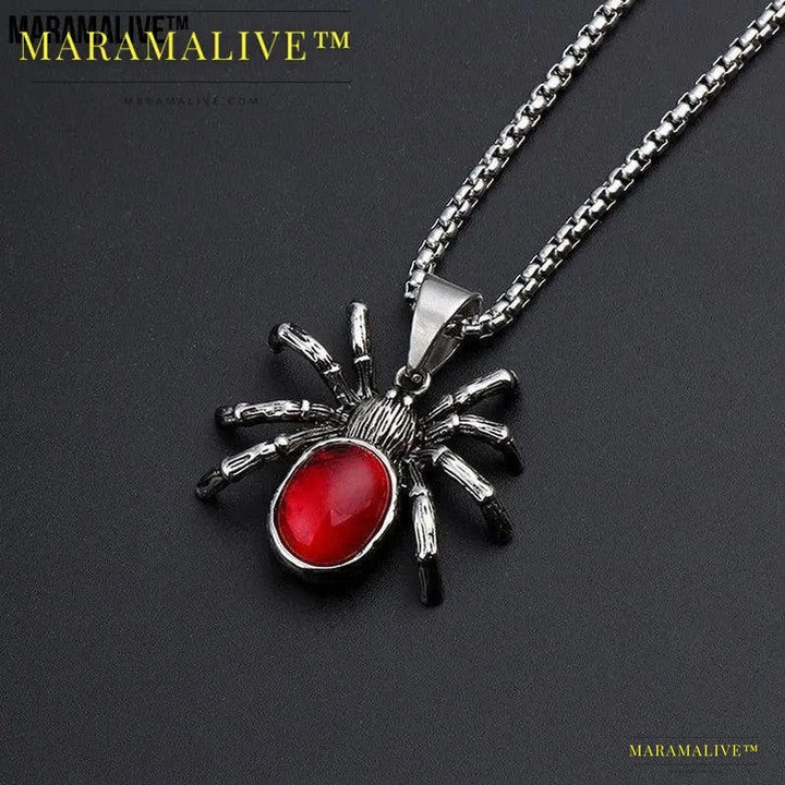 Punk Vintage Black Widow Spider Pendant Necklace