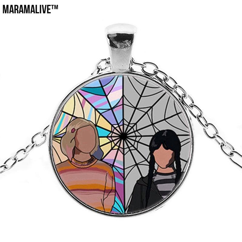 Punk Wednesday Character Glass Dome Pendant Necklace