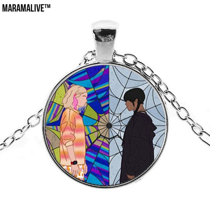 Punk Wednesday Character Glass Dome Pendant Necklace