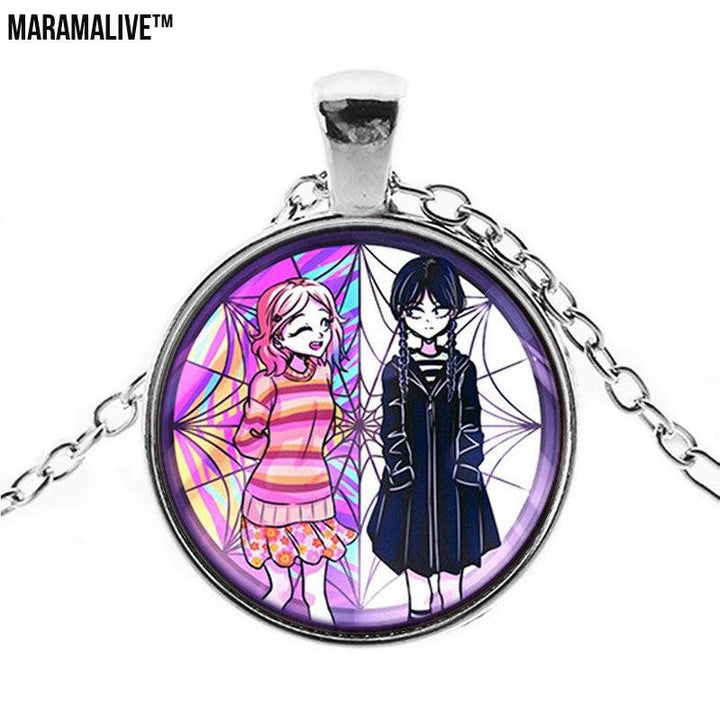 Punk Wednesday Character Glass Dome Pendant Necklace