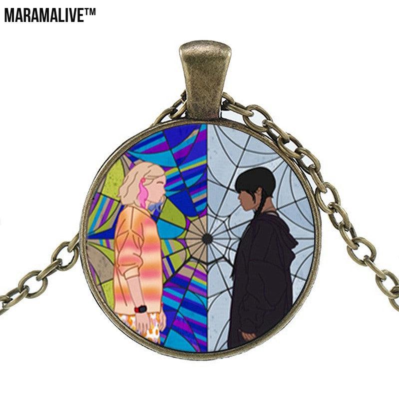 Punk Wednesday Character Glass Dome Pendant Necklace