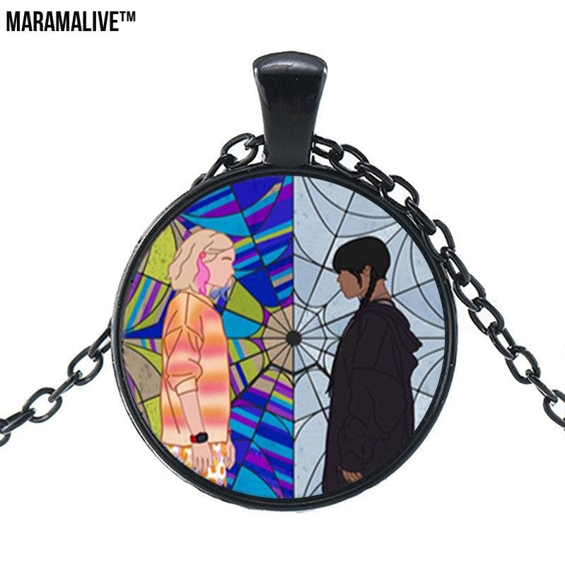 Punk Wednesday Character Glass Dome Pendant Necklace