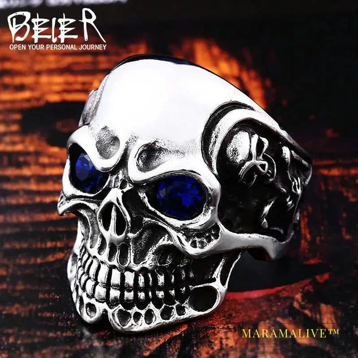 Punk cool Fashion Stainless Steel Rings For Man Big Tripple Skull Product Punk Biker Jewelry Gift