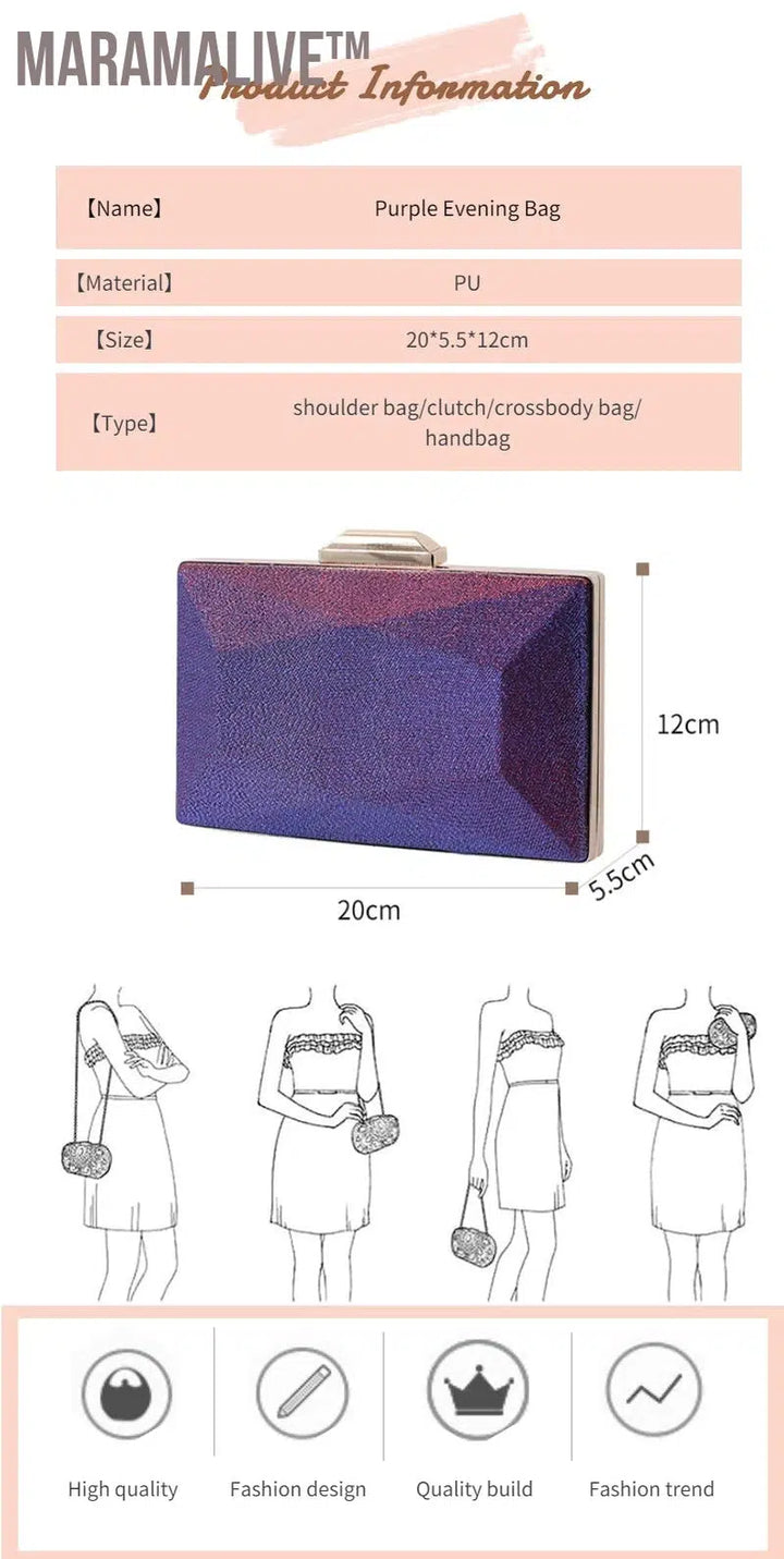 Purple Clutch Bags for Women Evening Wedding Party Luxury Designer Handbag Crossbody Shoulder Bag and Small Messenger Purse