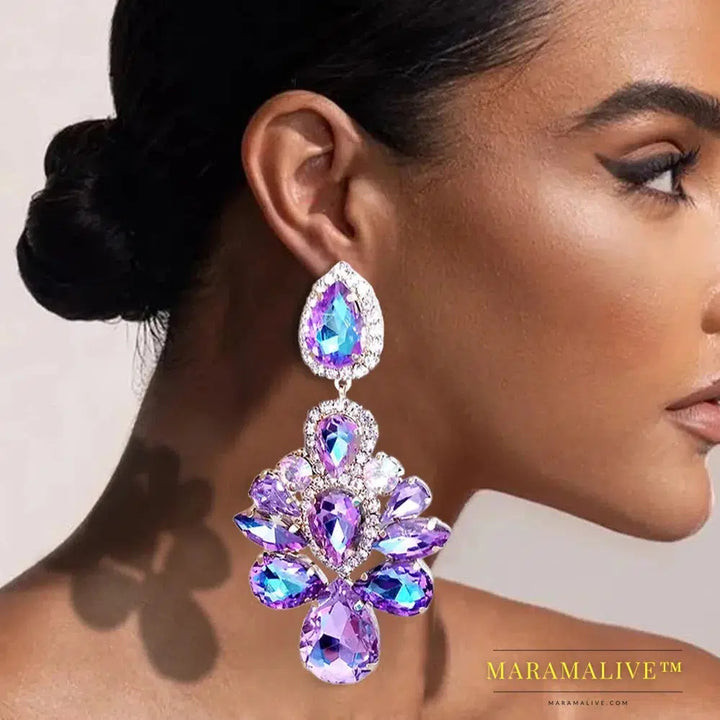 Purple Crystal Dangle Earrings for Women Studs Wedding Free Shipping Water Drop Statement Rhinestone Earrings Jewelry