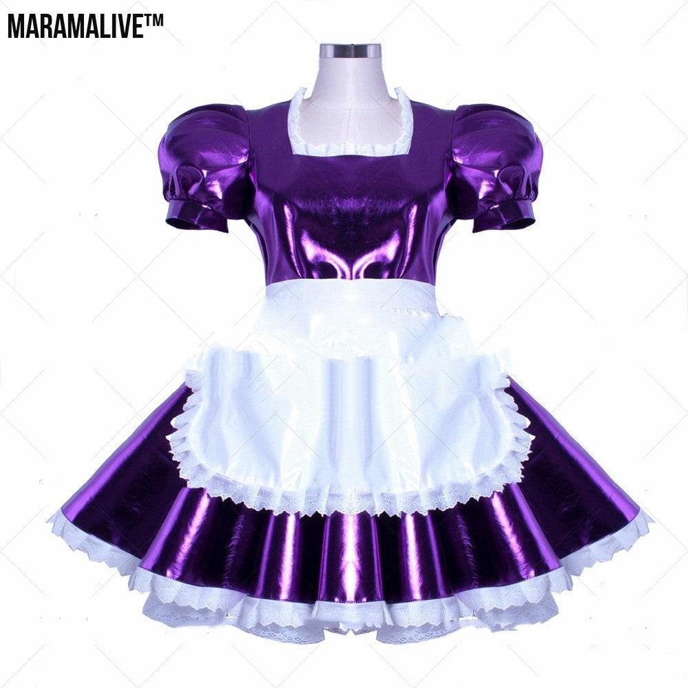 Purple PVC Patent Leather Maid Dress