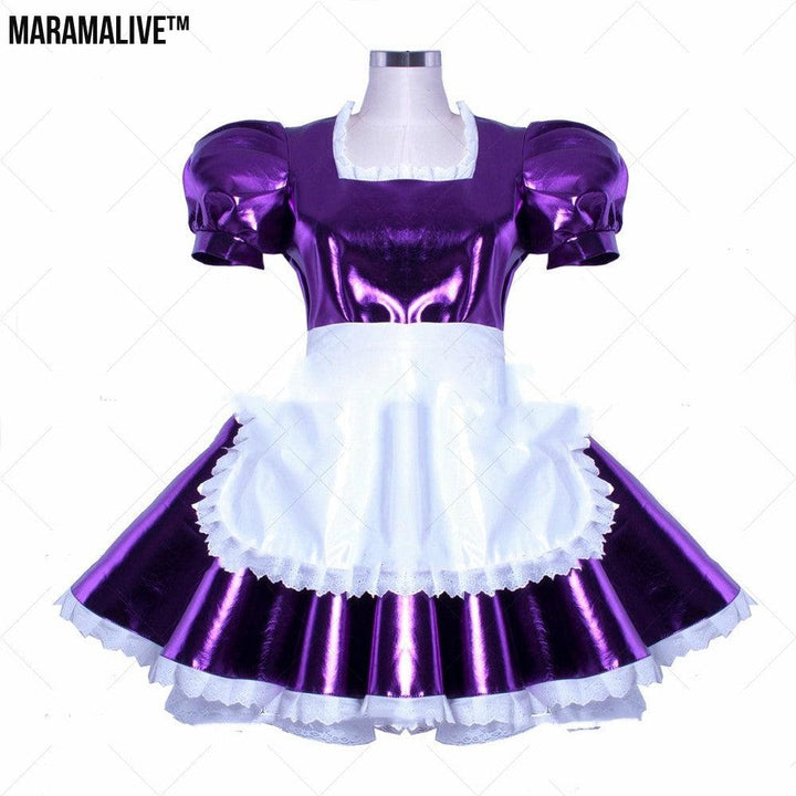 Purple PVC Patent Leather Maid Dress