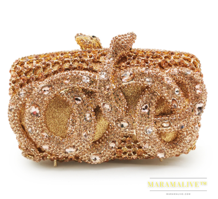 Python Diamond-studded Dinner Bag Magnetic Clasp Chain Clutch