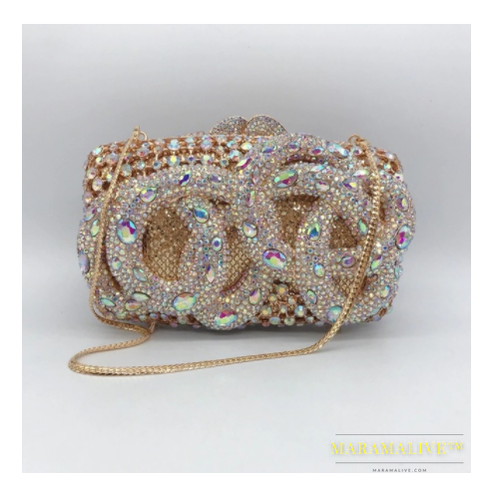 Python Diamond-studded Dinner Bag Magnetic Clasp Chain Clutch